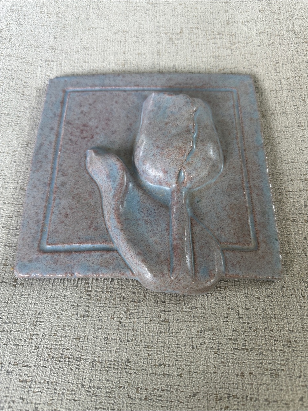 Janet Ontko Studio Pottery Ceramic Tulip Wall Tile Plaque, Arts & Crafts Style